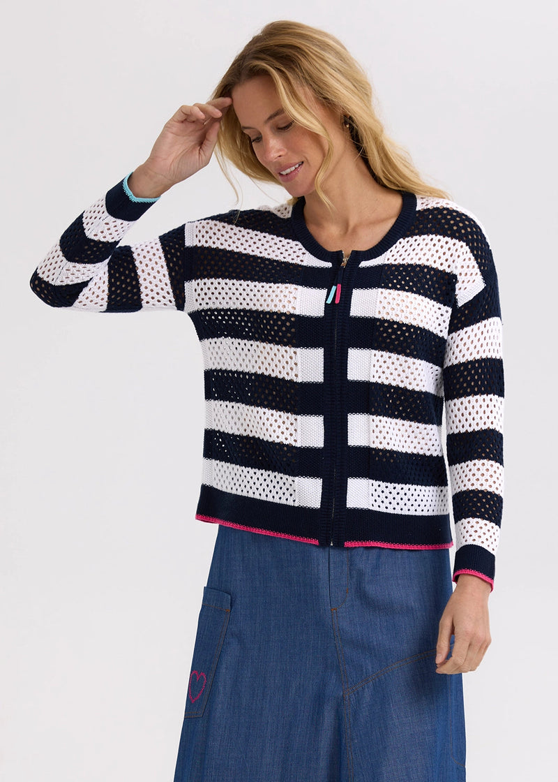 Pointelle zip cardi