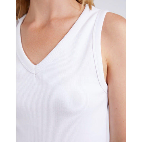 Rib V tank white - By Design Fashions