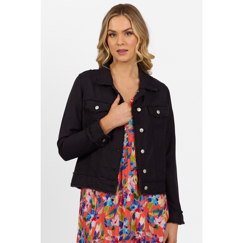 Linen jacket with  frayed seams Navy (Last one size 14) - By Design Fashions