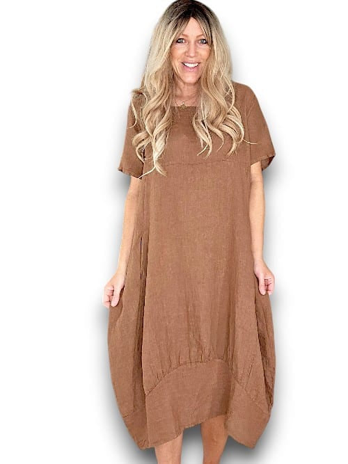 Plain mid sleeve maxi coffee dress
