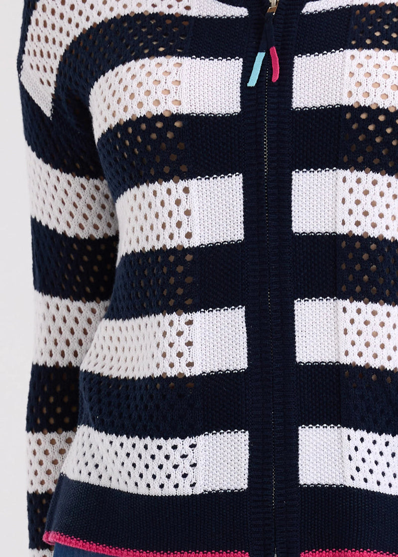 Pointelle zip cardi