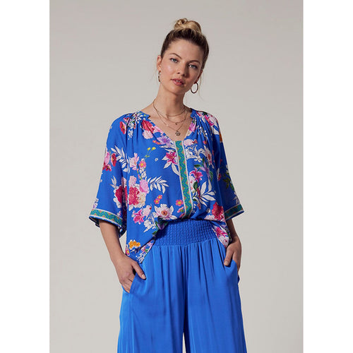 Fiesta top Corfu blue multi top (Last one size  10) - By Design Fashions