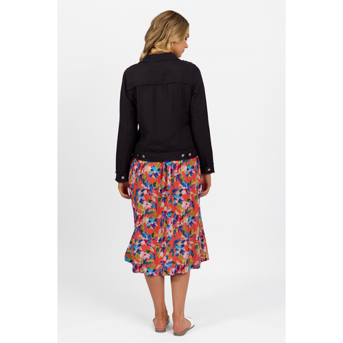 Linen jacket with  frayed seams Navy (Last one size 14) - By Design Fashions
