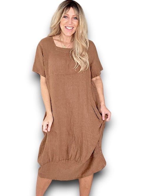 Plain mid sleeve maxi coffee dress
