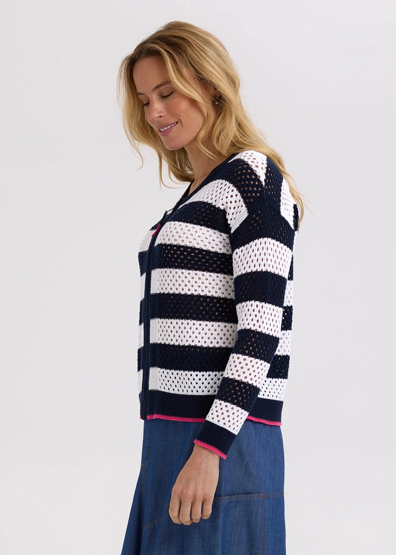Pointelle zip cardi