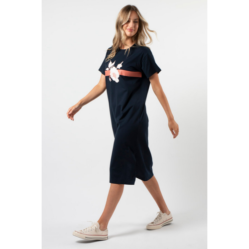 Tee shirt dress navy floral (Last one size 12) - By Design Fashions
