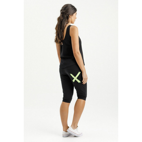 3/4 Apartment pants black/Lime X - By Design Fashions