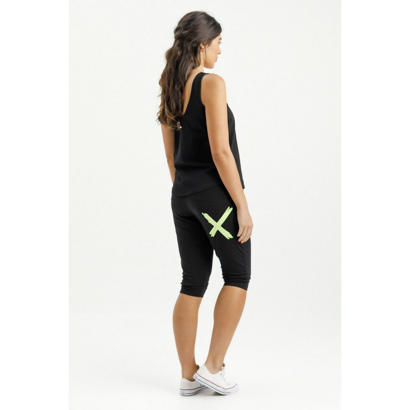 3/4 Apartment pants black/Lime X - By Design Fashions