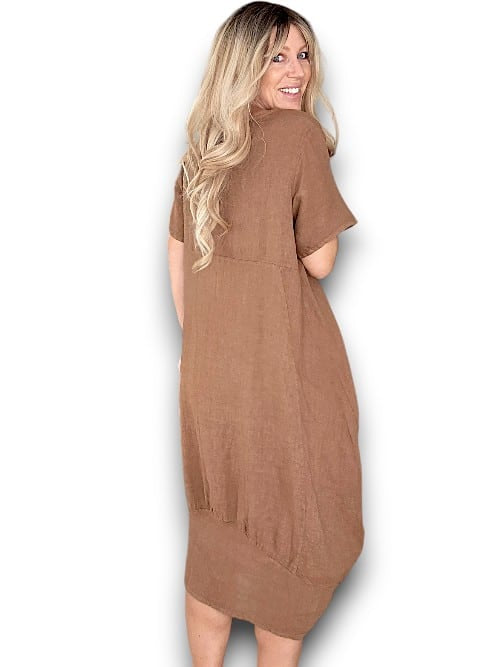 Plain mid sleeve maxi coffee dress