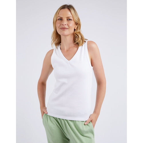 Rib V tank white - By Design Fashions