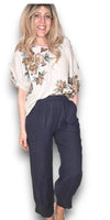 Navy mini button linen pants