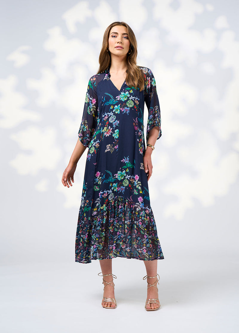 La Boheme midi dress indigo multi