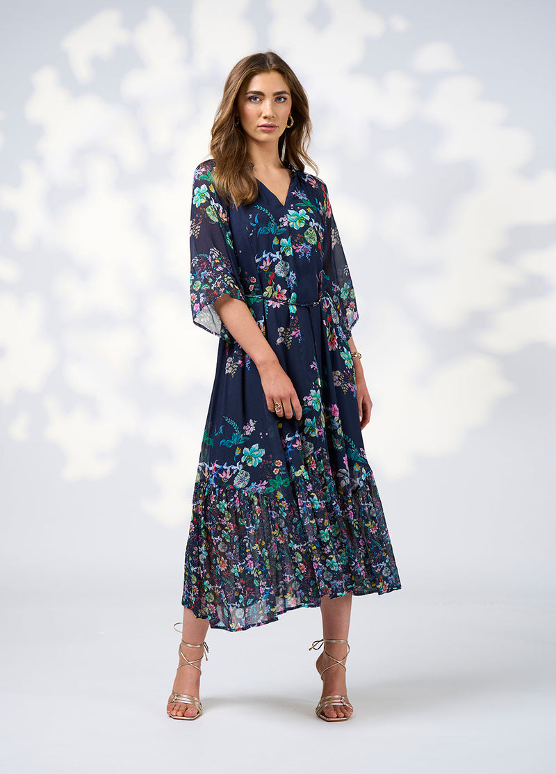 La Boheme midi dress indigo multi