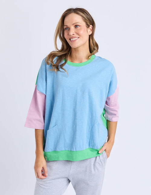 Maize colourblock tee dusk blue/pink/green