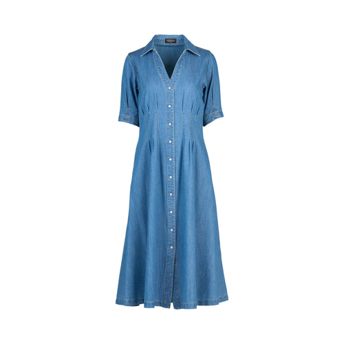 Cap sleeve shaped waist button up dress with pockets