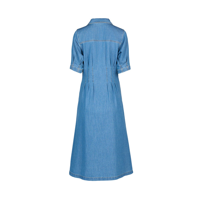 Cap sleeve shaped waist button up dress with pockets