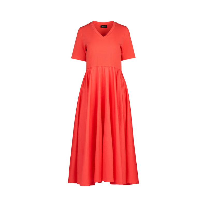 T shirt dress with woven skirt and pockets