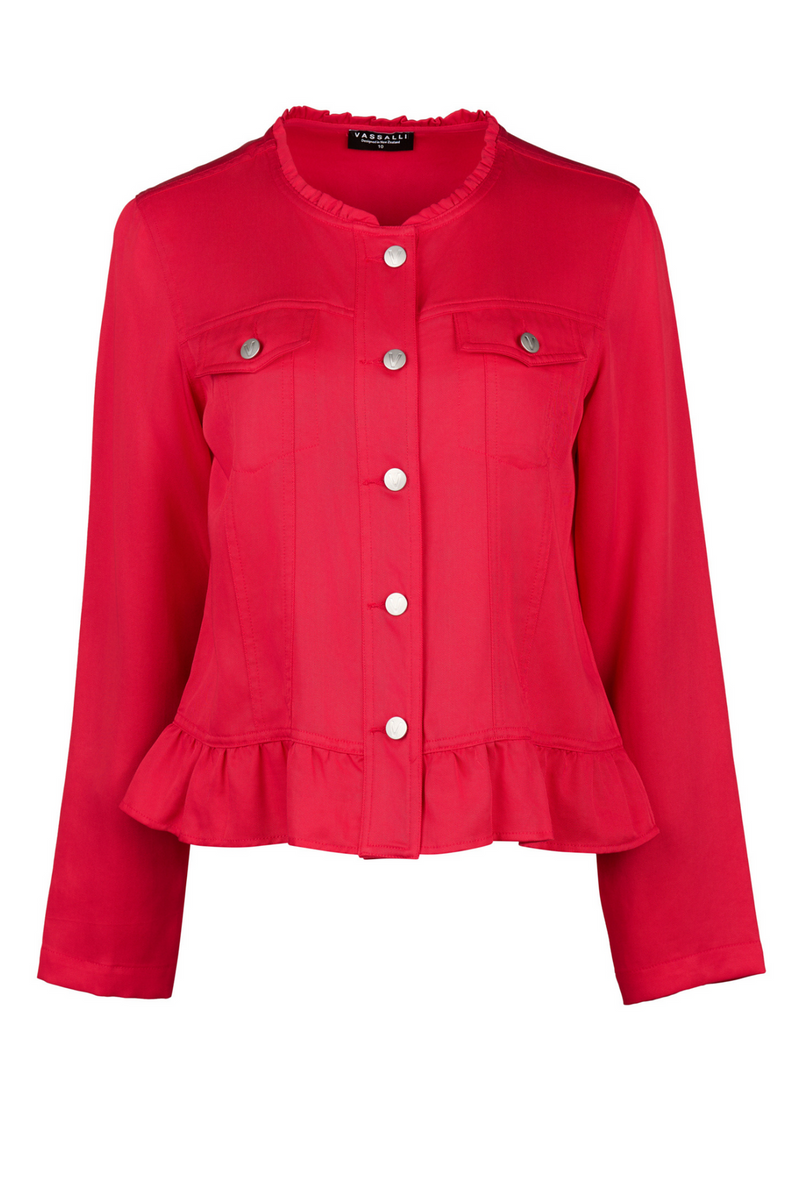 jacket with frill hem cherry