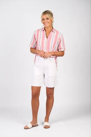 dropped shoulder shirt with rounded hem