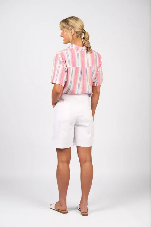 dropped shoulder shirt with rounded hem