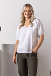 Plain V neck top with floaty sleeve white