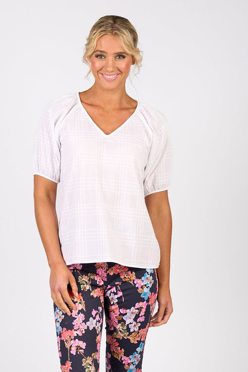 Plain V neck top with floaty sleeve white