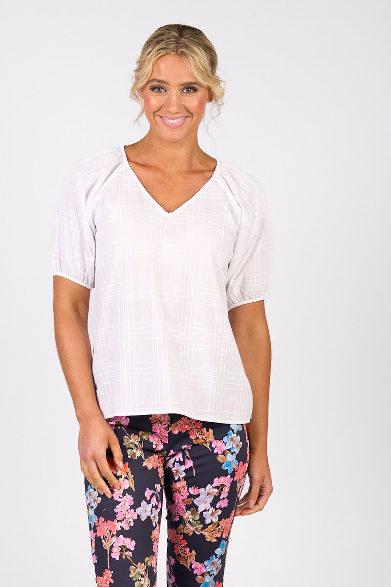 Plain V neck top with floaty sleeve white