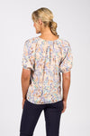 Printed V neck top with floaty sleeve amalfi