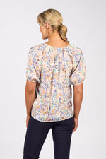 Printed V neck top with floaty sleeve amalfi