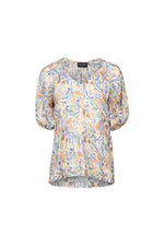 Printed V neck top with floaty sleeve amalfi