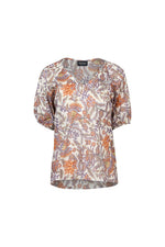 Printed V neck top with floaty sleeve tuscany