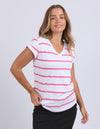 Manly V Tee white/hotpink stripe