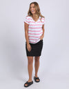 Manly V Tee white/hotpink stripe