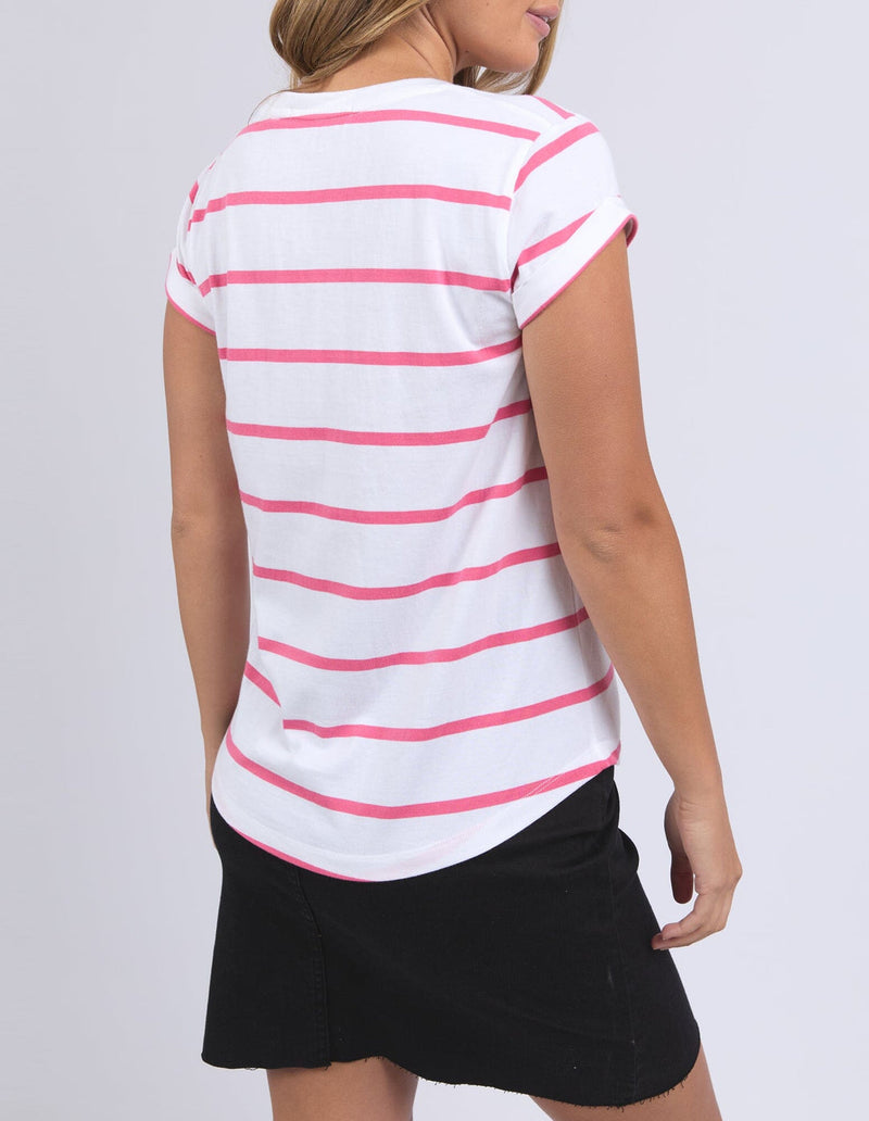 Manly V Tee white/hotpink stripe