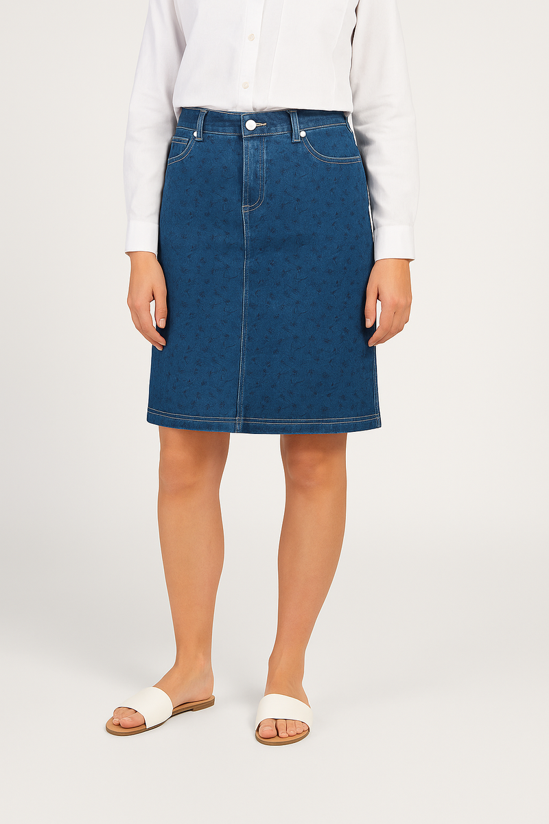 printed denim skirt kansas