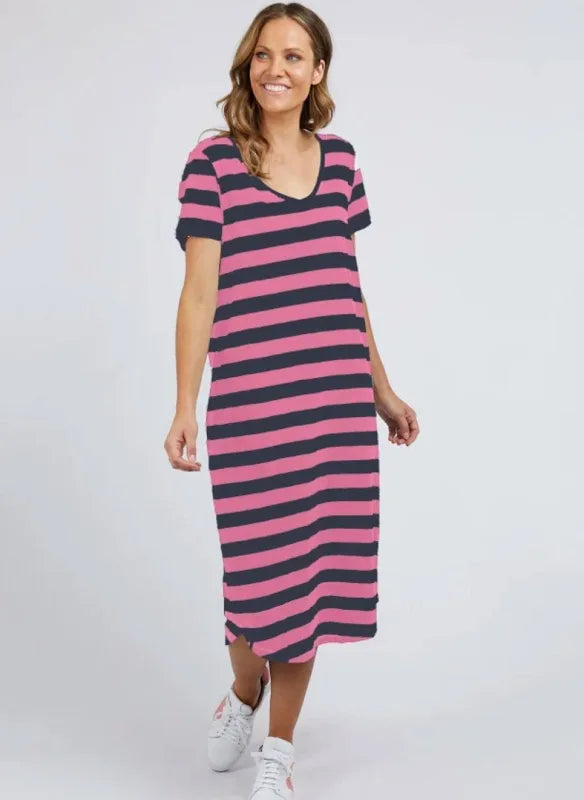 Meave midi dress stripe rose navy