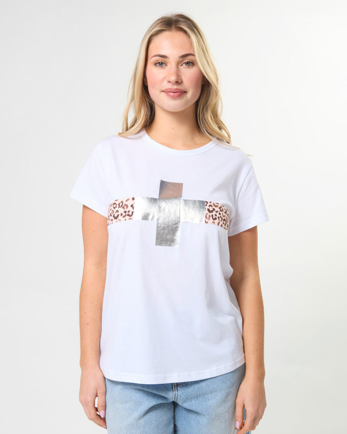 Classic Tee White silver crossing