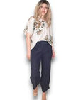 Navy mini button linen pants