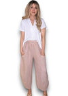 Baby pink barrel linen pants
