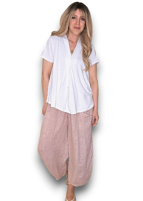 Baby pink barrel linen pants