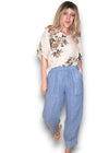 Mini button linen pants petrol