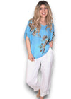 Spring blossom linen top turquise