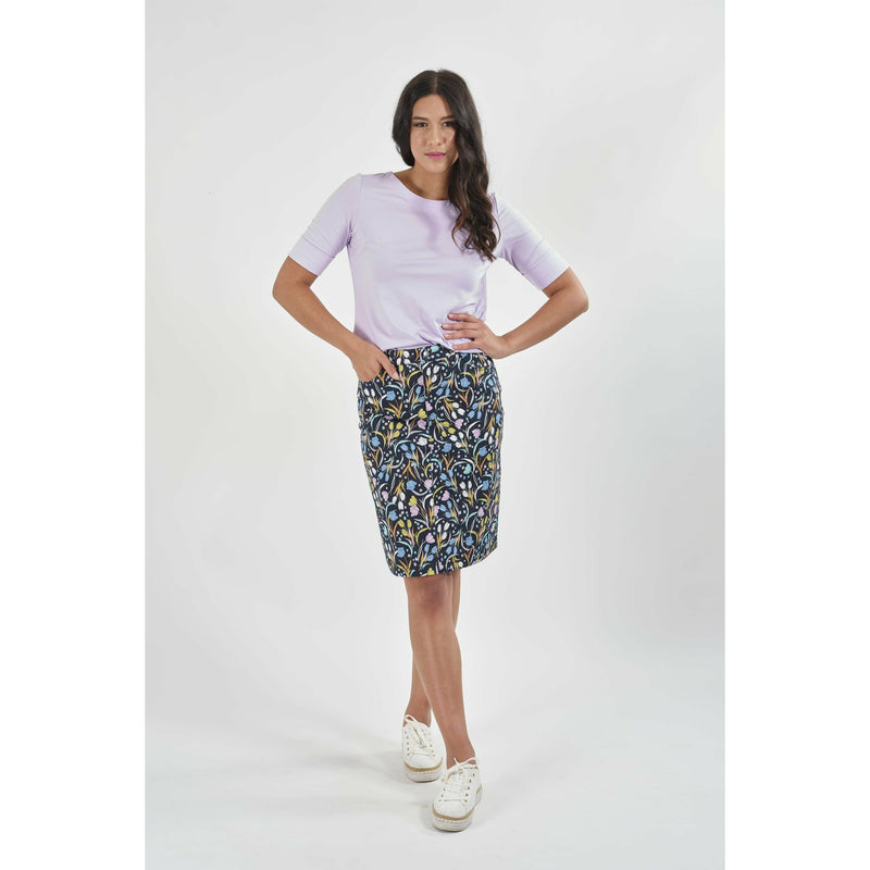 printed lightweight skirt with centre back vent - By Design Fashions